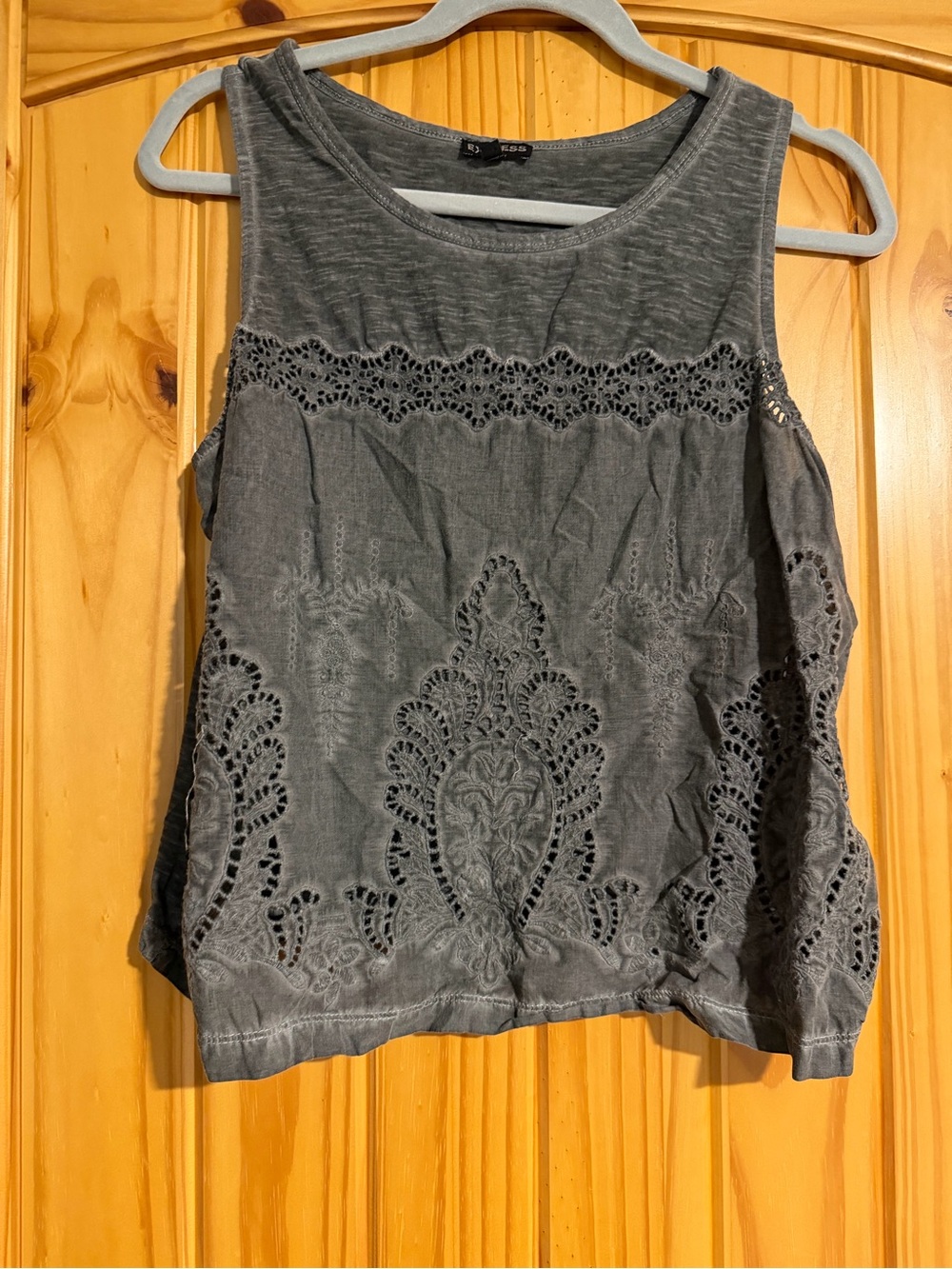 Express Gray Cold Shoulder Tank with Embroidered Cutouts